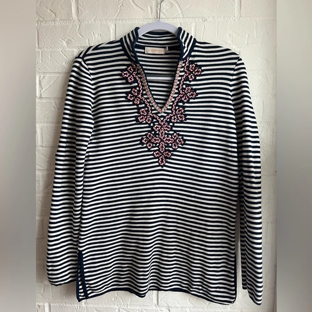 Tory Burch Striped Cotton Tunic Size XS Preppy Beach Resort Classic Nautical